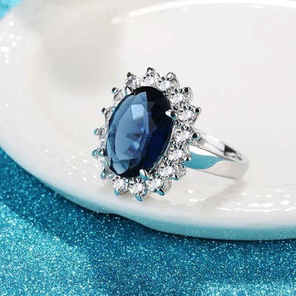 Oval Sapphire Blue Stone Ring Womens Sterling Silver Jewelry New - Picture 5 of 7